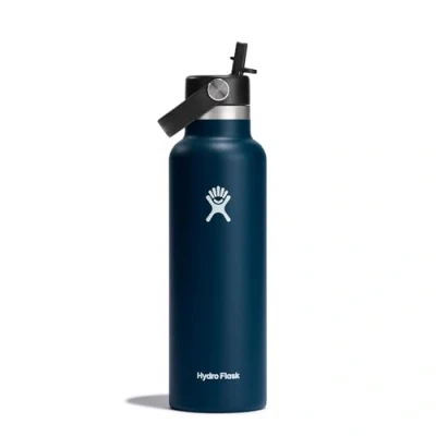 Image of Hydro Flask Water Bottle 621 ml (21 oz) Vacuum Insulated Stainless Steel with Flex Straw Cap Standard Mouth Indigo