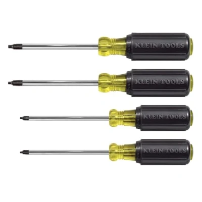 Image of Klein Tools 85664 Screwdriver Set, Made in USA, Square Recess with Color Coded Handles and Heat Treated, Chrome Plated Shafts, 4 Piece