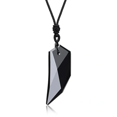 Image of COAI Wolf Tooth Amulet Black Obsidian Stone Pendant Necklace for Men Women
