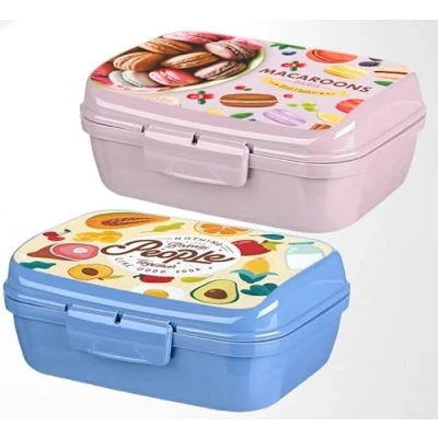 Image of VL Plastic Colourful Lunch Box BPA Free Dishwasher Safe Go Meal And Snack For Adults &amp; Kids Microwave Leakproof Children School Sandwich Travel Bag (Set Of 2 Blue Pink)