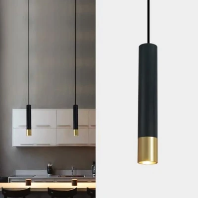 Image of ouglres Pendant Light Black and Gold,Industrial Hanging Lamp,Durable Metal Lampshade,Modern Cylinder Wood for Bedroom Bedside Bar Cafe Kitchen,Height Adjustable,Gu10,1Pack