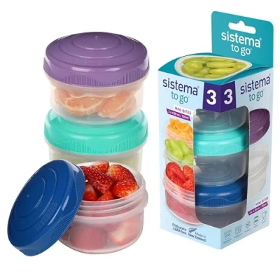 Image of Sistema Snack Pots Mini Bites TO GO Food Storage Containers 130ml Stackable Boxes with Lids BPA Free Pack of 3
