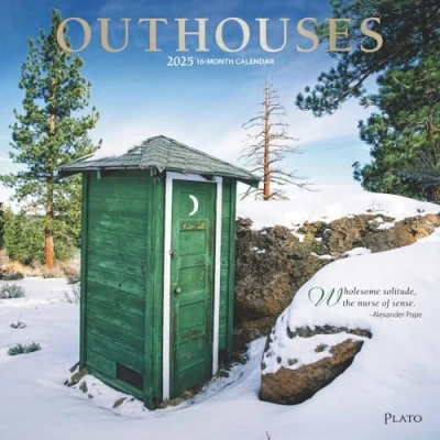 Image of Outhouses 2025 12 x 24 Inch Monthly Square Wall Calendar Foil Stamped Cover Plato Toilette Latrine Bog Humor