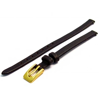 Image of Ladies Soft Genuine Leather Watch Strap Band 6mm, Brown, Gilt (Gold Colour) Buckle