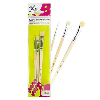 Image of Mont Marte Paint Brushes for Beginners 3 Bristle 4, 8, 12 Ideal Brush Set Oil Paints, Acrylic Gouache