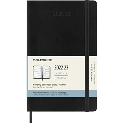 Image of Moleskine Monthly Planner 2023, 18 Month Diary, Notebook with Soft Cover, Large Size 13 x 21 cm, Colour Black