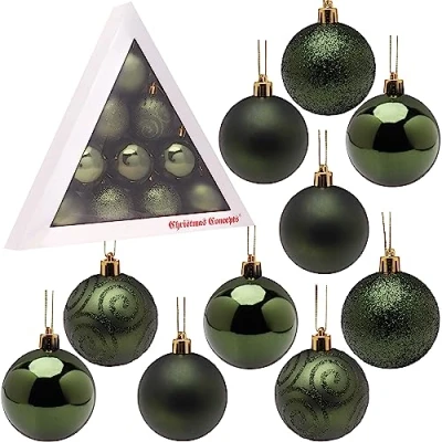 Image of Christmas Concepts® Pack of 10 60mm Tree Baubles Shiny, Matte &amp; Glitter Decorated (Forrest Green)