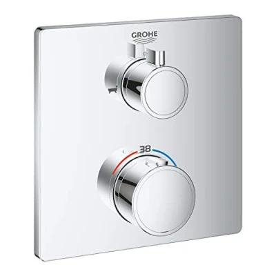 Image of GROHE Grohtherm Thermostatic Bath Mixer Trim Set to Control Shower and Filling Functions, Concealed Installation, Chrome, 24080000