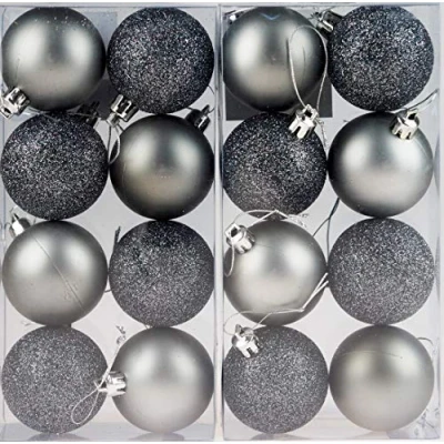 Image of BWG Set Of 16 Graphite Grey Christmas Tree Baubles Decorations