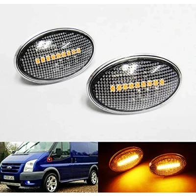 Image of RZG 2x Clear Lens Side Indicator Amber LED Marker Repeater Light For 1994 14 Transit Tourneo Fiesta III IV Mondeo I Ka