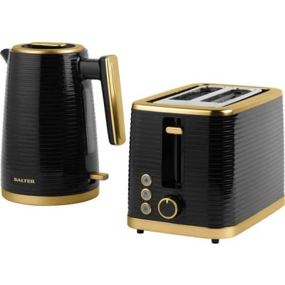 Image of SALTER COMBO 7997 Jug Kettle &amp; 2 Slice Toaster Bundle Black Gold, Black,Gold