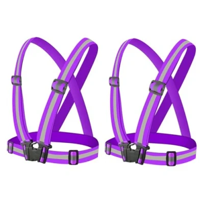 Image of WWBDZSW Reflective Safety Running Vest,Adjustable Strap Elastic Belt,Security High Visibility Vest,for Men &amp; Women Night Running,Hiking,Cycling,Lightweight,Foldable Purple2pcs