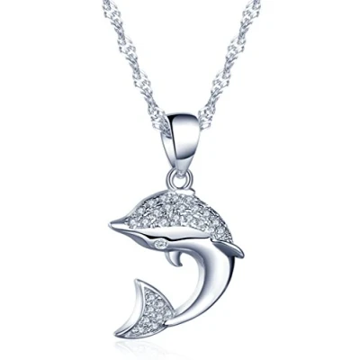 Image of Yumilok Jewelry 925 Sterling Silver Cubic Zirconia Cute Dolphin Pendant Necklace for Women/Girls