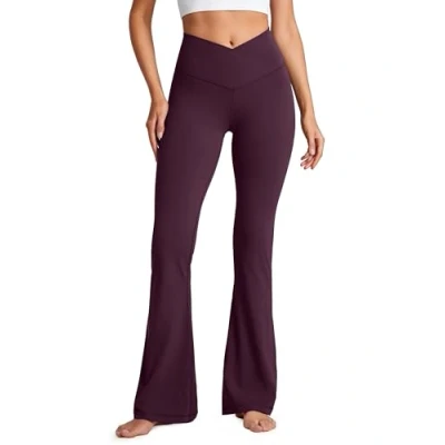 Image of CRZ Yoga Women&#039;s Butterluxe Crossover Flared Leggings 31&#039;&#039; High Waist Bootleg Workout Stretch Bootcut Pants Deep Purple 16