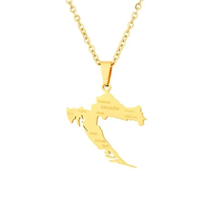 Image of TDNEKMCA Map Of Croatia Pendant Necklace For Women Men, Country City Name Outline Boundaries Maps Charm Dangle,Hip Hop Patriotic Friendship Sweater Chain Jewelry,Yellow,50Cm