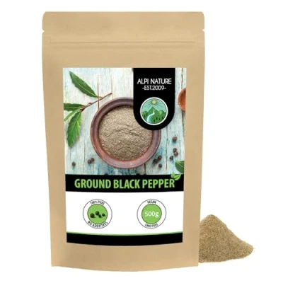 Image of black pepper ground (500g, 1.1lb), 100% natural, without additives, vegan, peppercorns