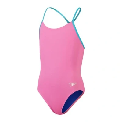 Image of Speedo Girls Solid Lane Line Back Swimsuit Candy Vibe/Fluo Arctic Size 11 12