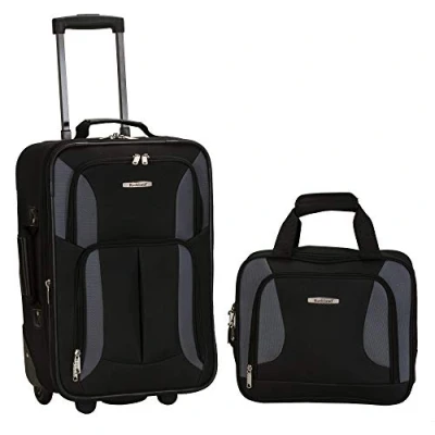 Image of Rockland Fashion Softside Upright Luggage Set, Black/Gray,2 Piece Set (14/19)