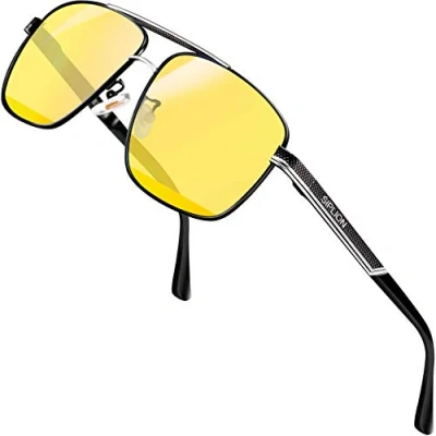 Image of SIPLION Men&#039;s Night Driving Glasses Rectangular Square Sunglasses Metal Frame 1823 Vision