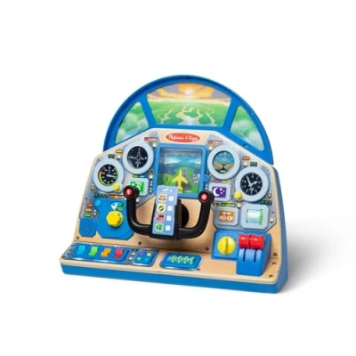 Image of Melissa &amp; Doug Jet Pilot Interactive Dashboard, Busy board, 3 year old boy Girls gifts, Plane activities for kids, Aeroplane toy, simulator Wooden Toy Boys and Ages 3+