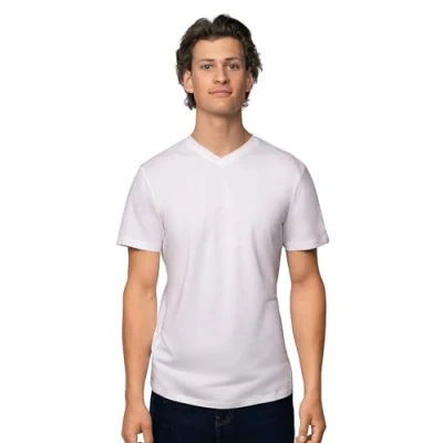 Image of DANISH ENDURANCE Men&#039;s Organic Cotton Short Sleeve T Shirt, Premium Blend, Crew &amp; V Neck, Neck Pure White, M