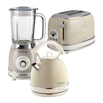 Image of Ariete ARPK25 Retro Style Dome Kettle, 2 Slice Toaster &amp; Jug Blender Set, Vintage Design, Cream