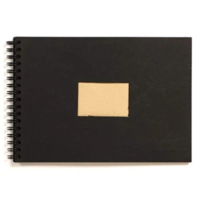 Image of Clairefontaine Ref 8371C Kraft Wirebound Drawing &amp; Art Pad (60 Sheets) 14.8 x 21cm Size, 90gsm Paper, Smooth Side Ribbed Black Cover