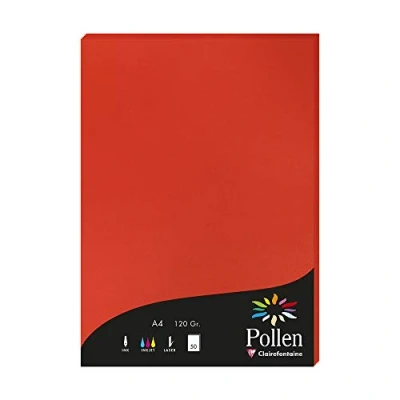 Image of Clairefontaine Ref 44267C Pollen Coloured Paper (Pack of 50 Sheets) A4 (210 x 297mm), 120gsm Paper, Inkjet &amp; Laser Printer Compatible, Acid Free Coral Red