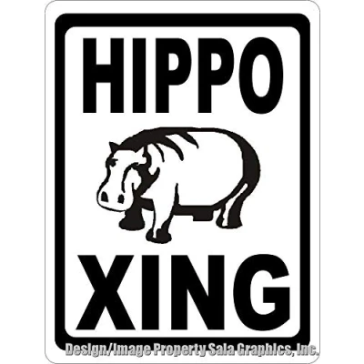 Image of Inga Hippo Xing Crossing Sign Gift For Lovers Of Hippos &amp; Hippopotamus Metal Funny Tin 8x12 inch