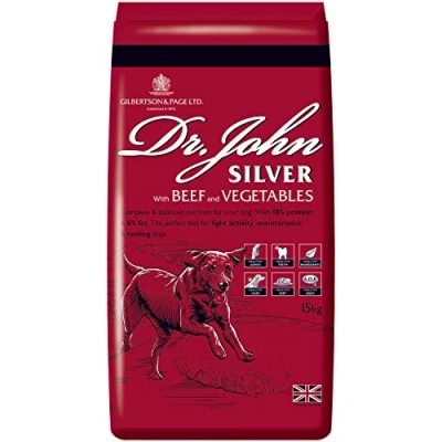 Image of Dr John Silver Dry Dog Food 15kg Beef with Vegetables Complete Biscuits Senior and Adult for Light Activity, Maintenance Resting Dogs