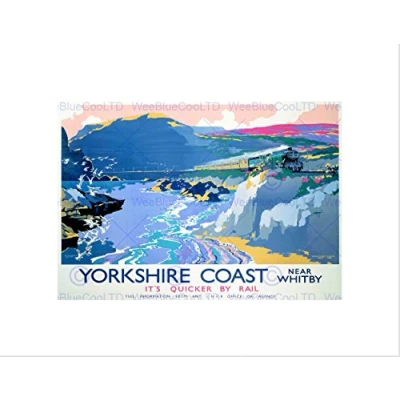 Image of Wee Blue Coo TRAVEL YORKSHIRE WHITBY ENGLAND UK STEAM TRAIN GULLS SEA FRAMED PRINT B12X3342
