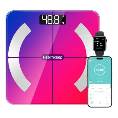 Image of Healthkeep Smart Body Fat Scale with 13 Composition Metrics, Digital Bathroom Weighing Compatible iOS Android, Max 400lb/180kg, Multicolored