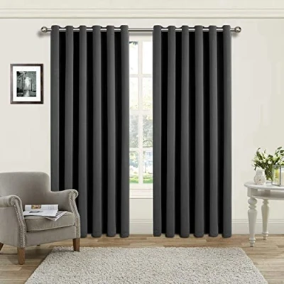 Image of AMEHA Blackout Curtains for Bedroom Grey Eyelet Living Room 66x54 Inch Drop Thermal Insulated Super Soft Black Out Kitchen Curtain &amp; Drapes with Tiebacks Pair Panels