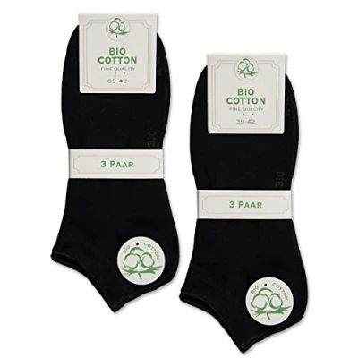 Image of 6 Pairs of Trainer Socks Organic Cotton for Men and Women without Seam with Comfort Waistband, black, 35 38
