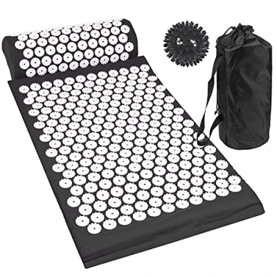 Image of Komodo Acupressure Mat with Pillow &amp; Ball Acupuncture Pin Massage Set (Black)