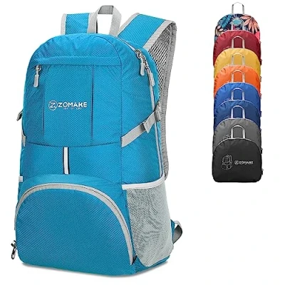 Image of ZOMAKE 35L Lightweight Foldable Backpack Packable Rucksack,Packable Backpcks Walking Rucksacks Travel Daypack Water Resistant For Men Women Outdoor Hiking (Light Blue)