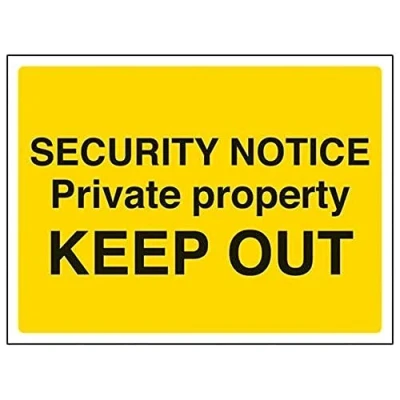 Image of V Safety Security Notice, Private Property, Keep Out Sign 200mm x 150mm 1mm Rigid Plastic