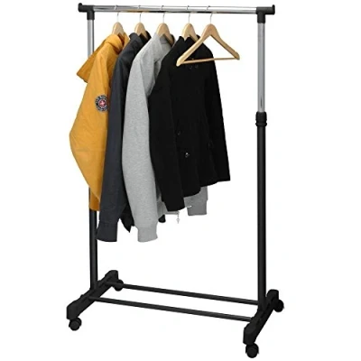 Image of Adjustable Single Mobile Clothes Garment Hanging Rail with Wheels