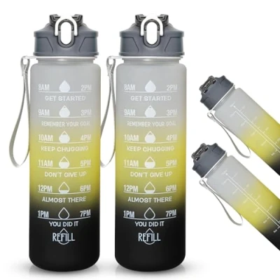 Image of Pack of 2 750ml Kids Water Bottles with Straw Leakproof BPA Free Tritan Sports Bottle for kids, Boys, Girls &amp; Adults Drinks Gym, Cycling, School, Travel (Black Yellow/Grey)