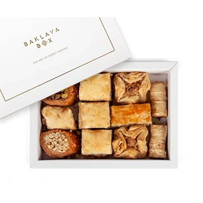 Image of 250g Assorted Baklava Gift Box White, authentic, traditional arabic baklawa, luxury presentation box, handmade fresh backlava