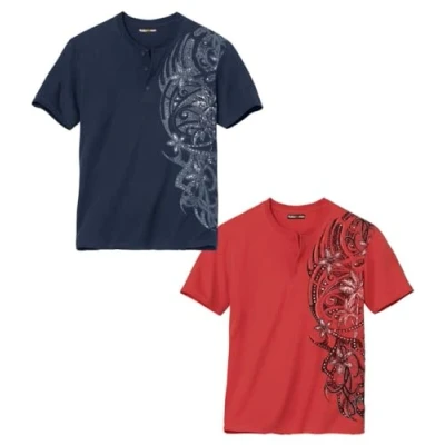 Image of ATLAS FOR MEN Pack of 2 Men&#039;s Henley Neck T Shirts Navy Red L