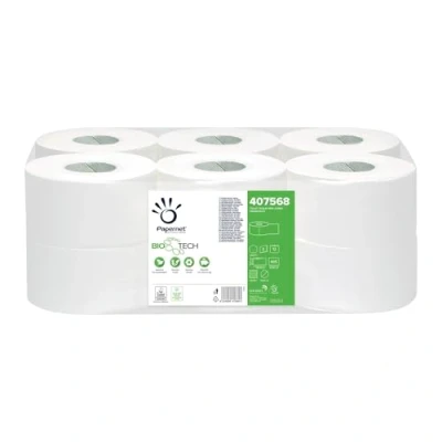 Image of Papernet Bio Tech Toilet Paper 407568, 1 Pack of 12 Pure Cellulose Rolls 149,85 m Each, Naturally Fights Pathogenic Bacteria, 2 Ply, 450 Tear 9,5x37 cm