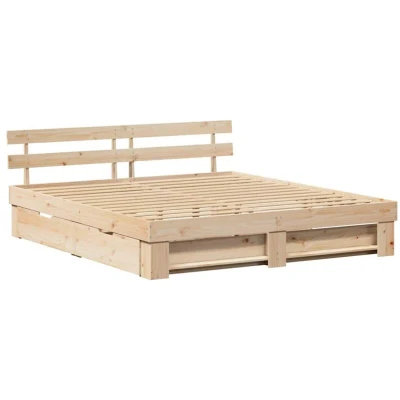 Image of vidaXL with Drawer Headboard Storage Brown 200 x cm Solid pine wood