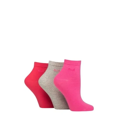 Image of Elle Ladies Cotton Anklet Socks Soft, Short, Plain, Striped &amp; Patterned with Hand Linked Toes Multipack of 3 Size 4 8 (UK, Numeric, 4, 8, Regular, Cherry Fizz Plain)