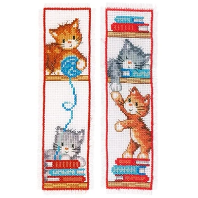 Image of Vervaco PN 0165211 Bookmark Cross Stitch Set, Counted Pattern, Cotton, Playful Kittens (14 Count), OSFA, 2 Count
