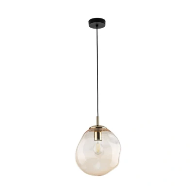Image of Sol 25cm Globe Pendant Ceiling Light Black, Amber Glass 1xE27