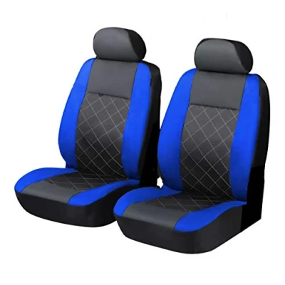 Image of Carseatcover UK® Front Pair of BLUE/BLACK KNIGHTSBRIDGE LEATHER LOOK Car Seat Covers