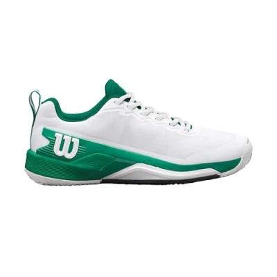 Image of Wilson Men&#039;s Rush PRO 4.5 Clay Tennis Shoe, White/Bosphorus/Black, 10.5 UK