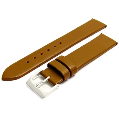 Image of Fine Calf Leather Watch Strap Band 16mm Tan with Chrome (Silver Colour) Buckle. Free Spring Bars (Watch Pins)