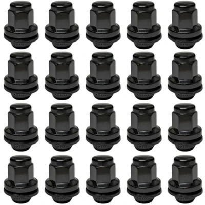 Image of RYBO Set of 20 Wheel Nuts, M12 x 1.5, Flat Seated, 19 Hex Compatible with Jaguar Vehicles (Black, 20)